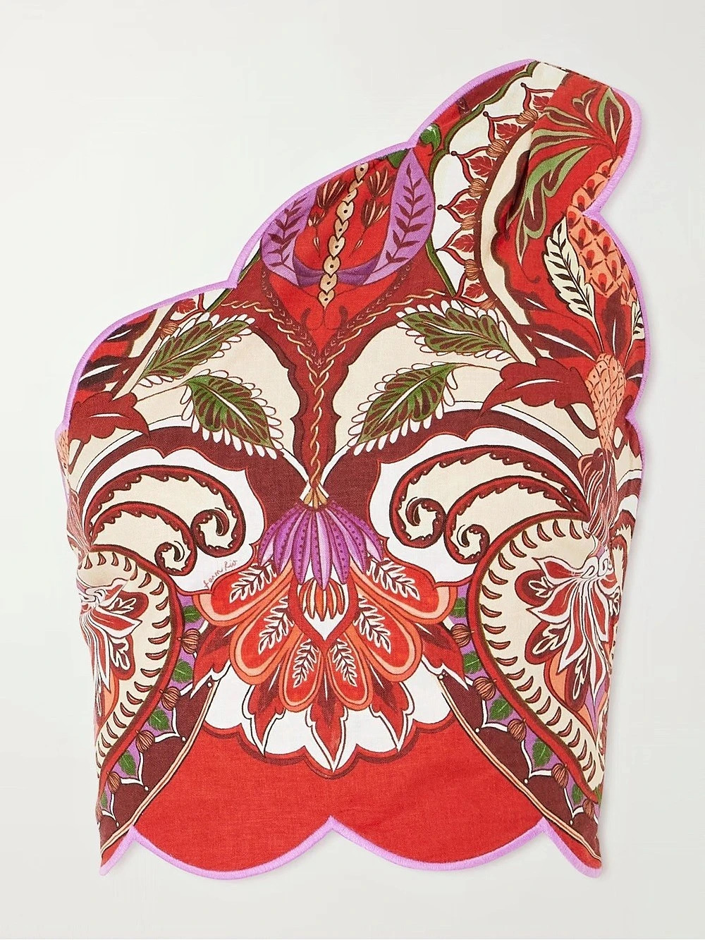 Farm Rio Odara Floral One-Shoulder Scalloped Crop Top XS NWT